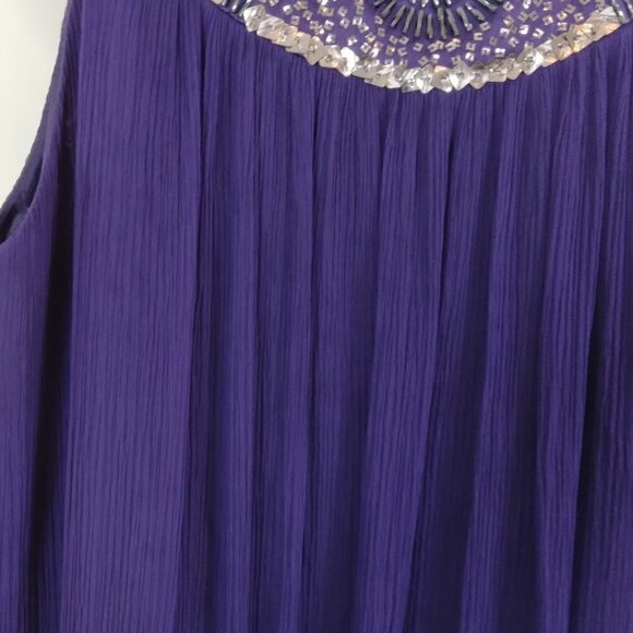 Maggy London | Purple Silk Pleated Beaded Dress | Size 12 - Picture 4 of 8